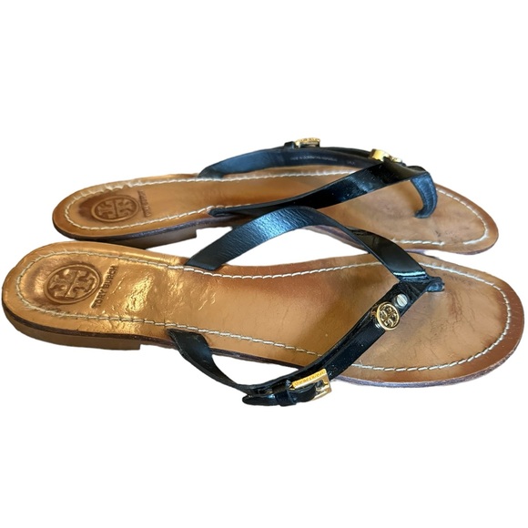Tory Burch Saffiano Leather Monogram Flat Thong Sandals Size 9 - Picture 4 of 11